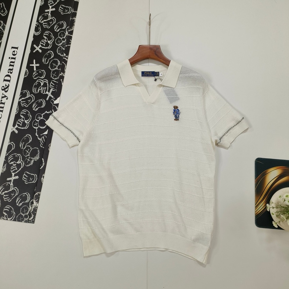 Polo by Ralph Lauren Cream Short-Sleeve Polo with Embroidered Bear Patch
